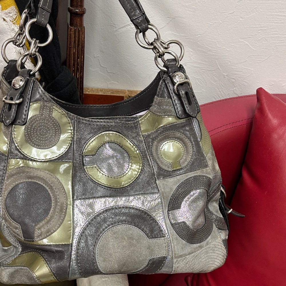 Stylish Women's Patchwork Bag - Black and Gray- minor wears but great condition